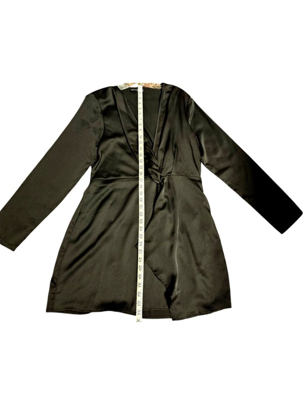 PrettyLittleThing Womens Black Wrap Front Long Sleeve Tunic Dress Size 12 - Picture 11 of 13